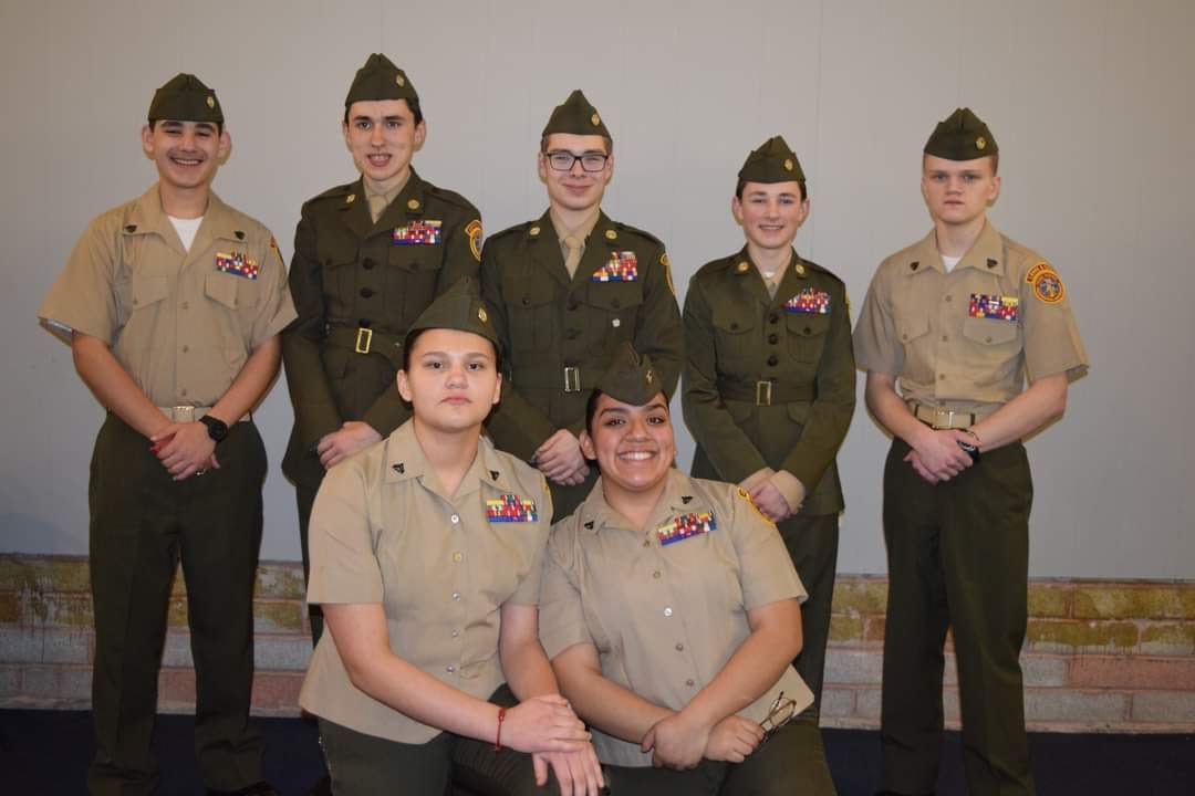 Young Marine Staff NCOs and NCOs in their dress uniforms