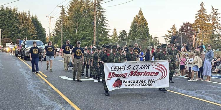 The Lewis & Clark Young Marines marched in La Center's Our Days Celebration parade, engaging the community with lively cadence calls.